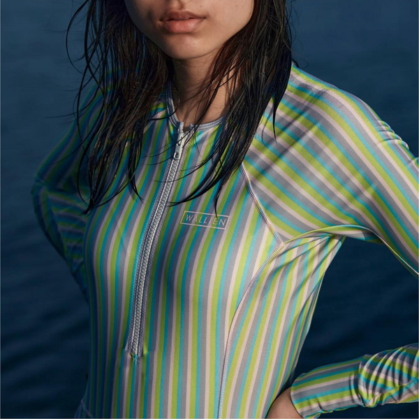 2025 Wallien Womens One Piece Long Sleeve Front Zip Swimsuit 102001 - Multi Color Stripe